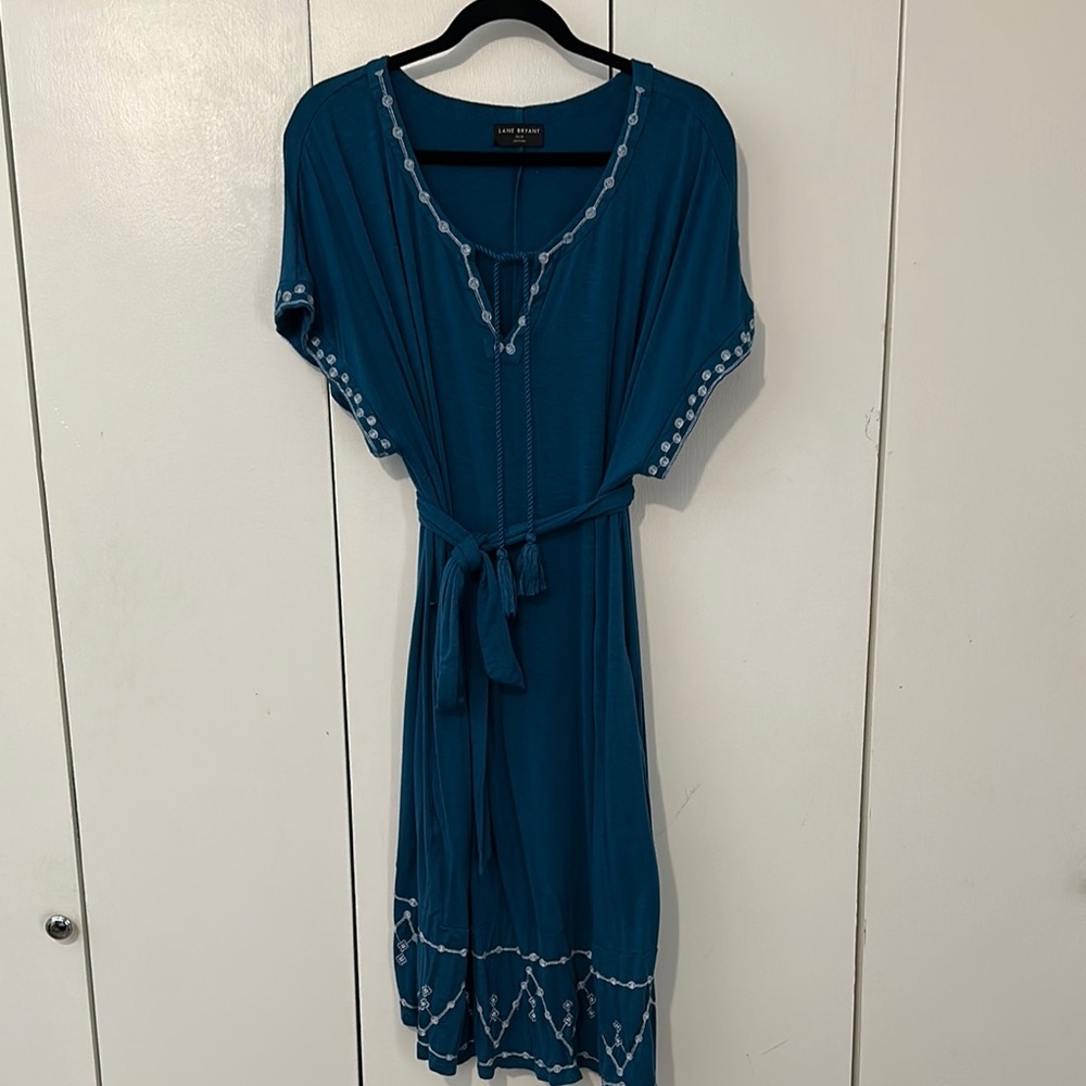 Teal Embroidered Midi Dress